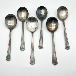 Oneida Community Tudor Silver Plated 6 Spoon Set Queen Bess Vintage Tarnished
